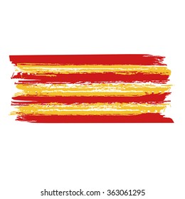 Catalan flag painted by brush hand paints. Catalonia art flag. Grunge