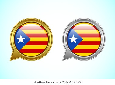 Catalan Flag Speech Bubbles Golden and Silver Chat Icons with the National Flag
