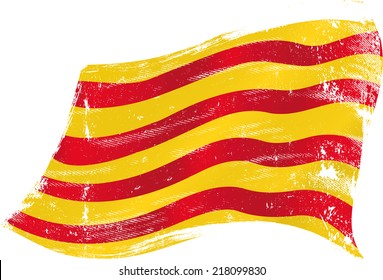Catalan grunge flag.flag of Catalonia in the wind with a texture
