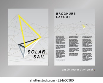 Catalog / brochure / cover / page layout. Polygonal design, geometric sharp surfaces, minimalistic three-colored digital style. Arrow shaped sail theme. Progress, development and growth concept.