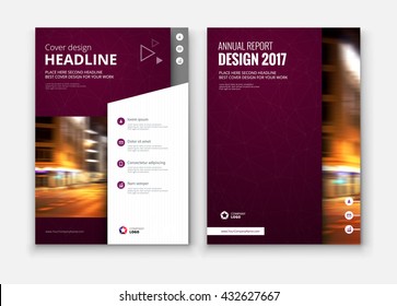 Catalog cover design. Corporate business template for brochure, report, catalog, magazine. Layout with modern flat styled photo. Creative burgundy presentation, poster, flyer or banner vector concept
