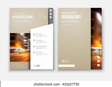 Catalog cover design. Corporate business template for brochure, report, magazine. Layout with modern flat styled photo. Creative biege presentation, poster, flyer or banner vector concept
