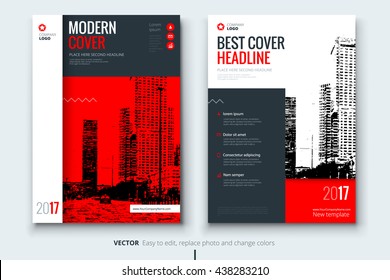 Catalog Cover Design. Corporate Business Template For Brochure, Annual Report, Magazine. New Layout With Modern Styled Red Photo With Building. Creative Booklet, Leaflet, Flyer Or Banner Concept