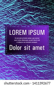 Catalog cover vector template. Proton purple and cyan blue esports texture. Fluid buzzing wavy noise ripple texture. Geometric typography cover. Marketing catalog trendy layout design.