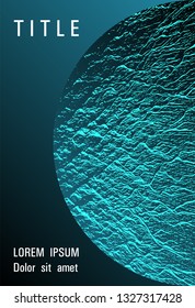 Catalog cover vector template. Turquoise sea green marine waves texture. Marketing catalog trendy layout design. Liquid rippling motion background pattern. Cover with headline sample text.
