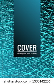 Catalog cover vector template. Turquoise sea green marine waves texture. Company strategy book cover. Fluid buzzing wavy noise ripple texture. Marketing catalog trendy layout design.