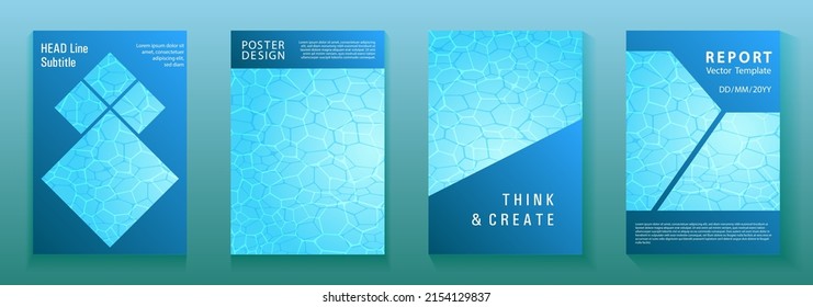 Plantillas vectoriales de portada del catálogo. Fondo de textura de las olas de agua de mar azul. La textura de la onda ondulante fluida de la onda ripple. Páginas de portada de la publicación creativa. Diseño de diseño de diseño de diseño de catálogo de marketing.