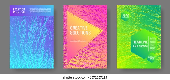 Catalog cover vector templates. Pink blue green rainbow waves textures. Marketing catalog trendy layouts design set. Corporate finance book cover. Buoyant wavy flux background pattern.