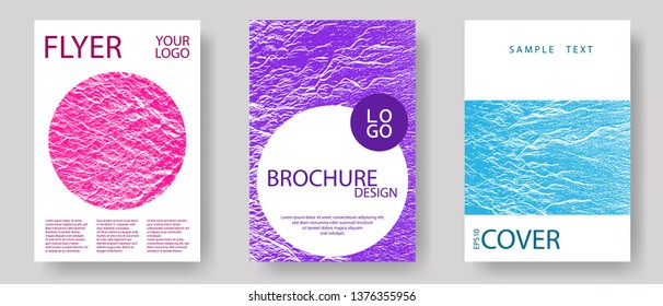 Catalog cover vector templates. Teal pink purple waves texture backdrops. Marketing catalog trendy layouts design set. Geometric creative solutions. Buoyant wavy flux background pattern.