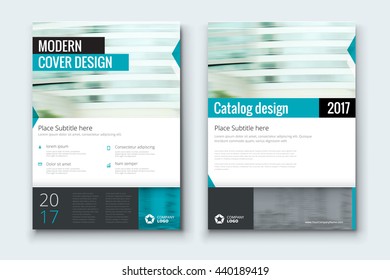 Catalog design. Corporate business template for brochure, annual report, magazine. Layout with modern style colored photo and teal abstract shapes. Creative leaflet, flyer or banner concept