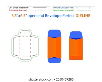 Catalog envelope or open end envelope 3.5x6.5 inch packaging dieline template and 3D envelope editable easily resizable