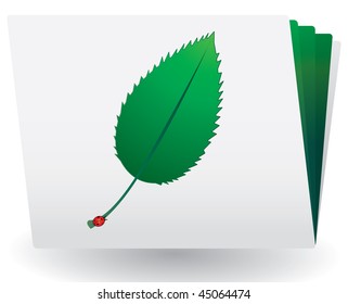 Catalog with green leaf and ladybird on top, vector