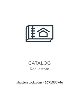 Catalog icon. Thin linear catalog outline icon isolated on white background from real estate collection. Line vector sign, symbol for web and mobile