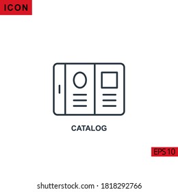 Icono del vector del producto del catálogo en fondo blanco. Icono de línea de ilustración para gráficos, interfaces de medios impresos y diseño web.
