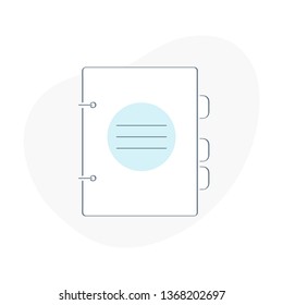 Catalog, telephone directory, handbook, catalog of names, contacts, address directory, targeting auditory, profiles, user guide, rule of use. Flat outline vector illustration on white background.