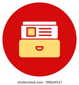 Catalog vector icon. Image style is a flat light icon symbol on a round red button