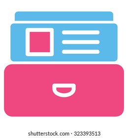 Catalog vector icon. Style is bicolor flat symbol, pink and blue colors, rounded angles, white background.