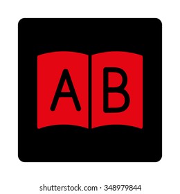 Catalog vector icon. Style is flat rounded square button, intensive red and black colors, white background.