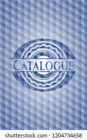 Catalogue blue emblem with geometric background.