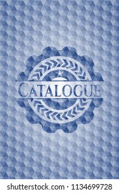 Catalogue blue emblem with geometric pattern.