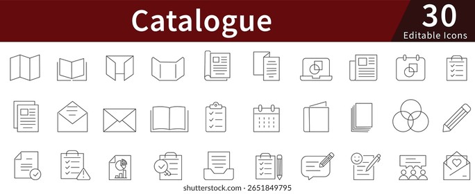 Conjunto de Ícones de Linha Editáveis do Catálogo para Conceitos de Lista de Produtos, Inventário e Publicação Digital