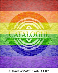 Catalogue emblem on mosaic background with the colors of the LGBT flag