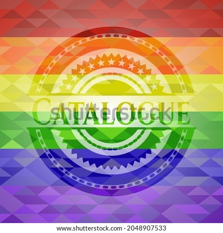 Catalogue emblem on mosaic background with the colors of the LGBT flag. 