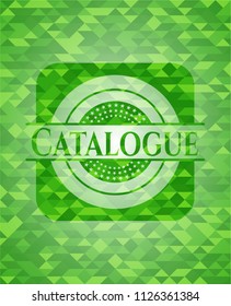 Catalogue green emblem. Mosaic background