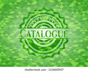 Catalogue green emblem. Mosaic background