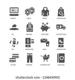 Catalogue, Hand bag, Website, Shield, Shopping Email, Smartphone, cart icon 16 set EPS 10 vector format. Icons optimized for both large and small resolutions.