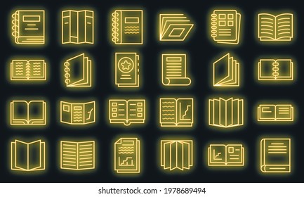 Catalogue icons set. Outline set of catalogue vector icons neon color on black