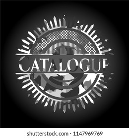 Catalogue on grey camouflage texture