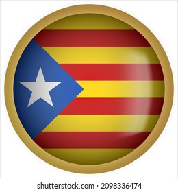 Catalonia 3D rounded Flag Icon with Gold Frame
