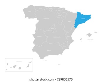 Catalonia autonomous community in the map of Spain.