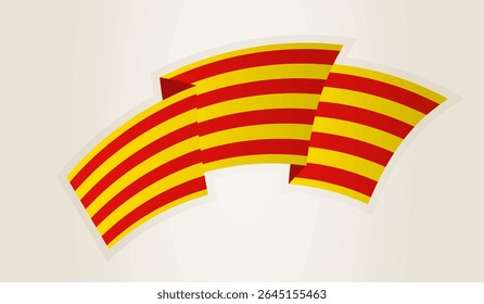 Bandeira da Catalunha em forma de fita abstrata, símbolo nacional da Catalunha. Este vetor é ideal para uso em eventos nacionais, Dia da Independência, competições desportivas internacionais.