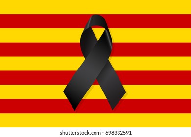 Catalonia flag with black ribbon vector