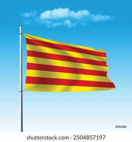 Catalonia flag flying on blue sky, vector illustation.