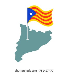 Catalonia flag and map. Estelada Blava banner ribbon. Symbol of State
