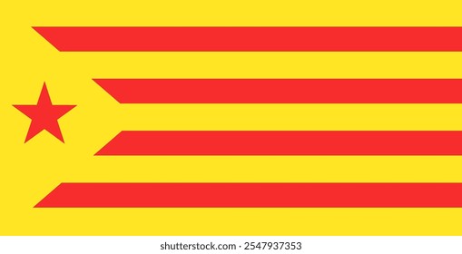 Catalonia flag, or Senyera. Red stripes on a yellow background. Estelada poster. Catalan identity and pride. Regions struggle for independence, autonomy and cultural heritage flat vector illustration