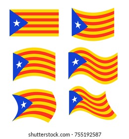 Catalonia flag set. Estelada Blava banner ribbon. Symbol of State