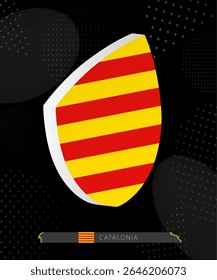 Catalonia Flag Shield ícone em 3D no fundo de Rugby escuro e moderno. Perfeito para eventos esportivos, temas históricos, celebrações nacionais e projetos patrióticos.