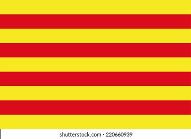 Catalonia flag vector illustration isolated. Spain province symbol. Historical region Roussillon flag, France, par of Cerdagne. Senyera.