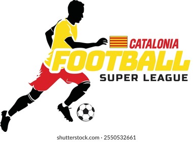 Catalonia football league, Soccer ball, Football logo, Footballer Kick the Ball isolated on white background, Vector Illustration