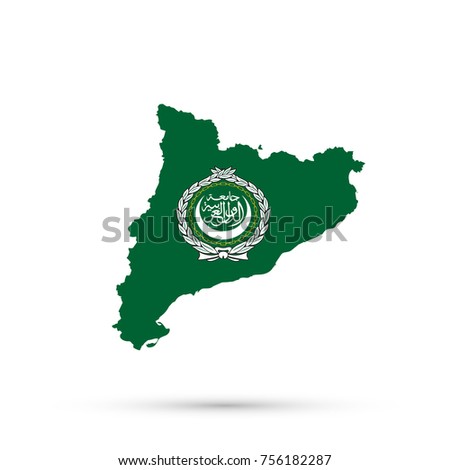 Catalonia map in Arab League flag colors, editable vector.