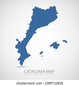 Catalonia map. Blue Catalonia map and Country name . Vector map on gray background.