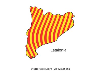 Catalonia map and flag, Senyera poster. Red stripes on a yellow background. Catalan identity, culture and pride. Regions struggle for independence, autonomy and cultural heritage vector illustration