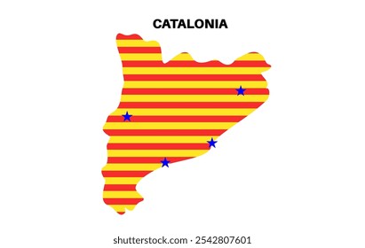 Catalonia map and flag, Senyera poster. Red stripes on a yellow background. Catalan identity, culture and pride. Regions struggle for independence, autonomy and cultural heritage vector illustration