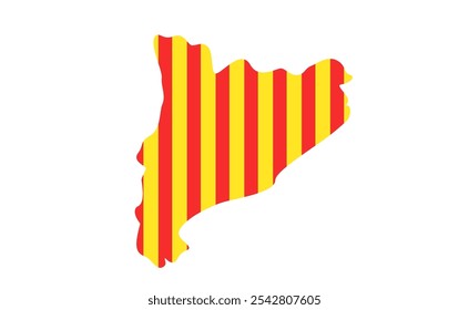 Catalonia map and flag, Senyera poster. Red stripes on a yellow background. Catalan identity, culture and pride. Regions struggle for independence, autonomy and cultural heritage vector illustration