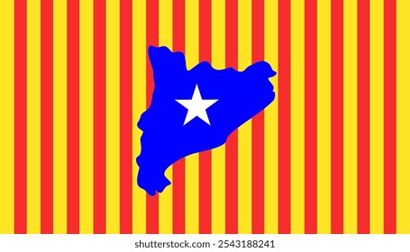 Catalonia map and flag, Senyera poster. Red stripes on a yellow background. Catalan identity, culture and pride. Regions struggle for independence, autonomy and cultural heritage vector illustration