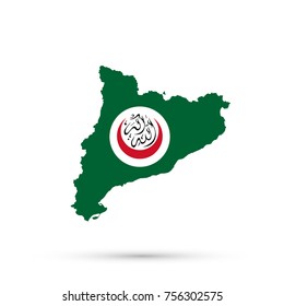 Catalonia map in Organisation of Islamic Cooperation (OIC) flag colors, editable vector.